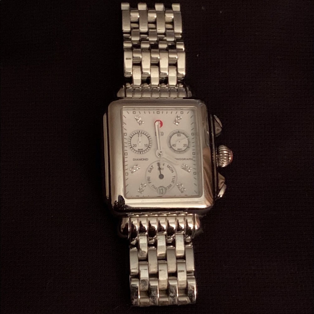 Michele Deco Stainless Diamond Dial Watch